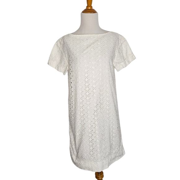 Kate Spade White Eyelet Shift Dress Summer Cotton Preppy Beach Women 2 - Picture 2 of 11
